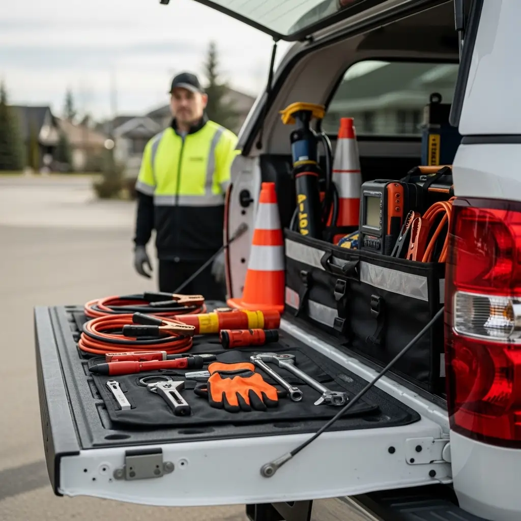 Calgary roadside assistance emergency tools and towing equipment in service vehicle